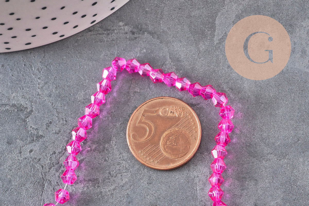 Perles toupies cristal à facette rose fuchsia irisé 4.5mm, x1 fil de 28cm-Perles-Gingerlily Perles