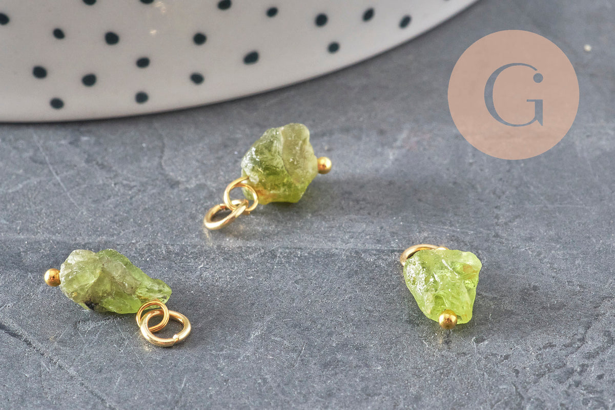 Breloque nuggets peridot naturel doré 12-14mm, x1 VALIDE-Breloques et pendentifs-Gingerlily Perles