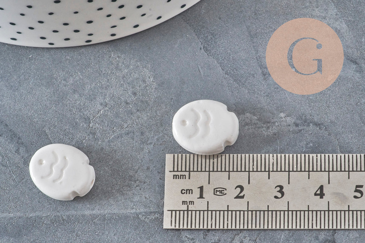 Perle poisson céramique blanche 17mm, x5 (G11338)