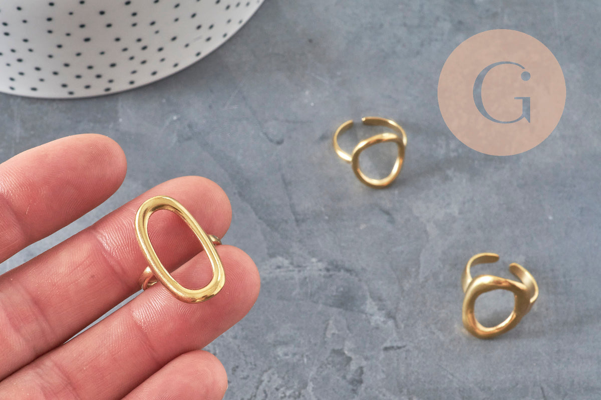 FOTOS A REPETIR, TOMAR VARIACIÓN Anillo ovalado de acero inoxidable 304 chapado en oro IP Talla 57, x1 (G11154) VÁLIDO