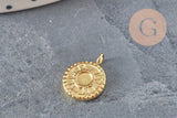 Round sun pendant 304 stainless steel 14K IP gold-plated 12.5mm, x1 (G8774)