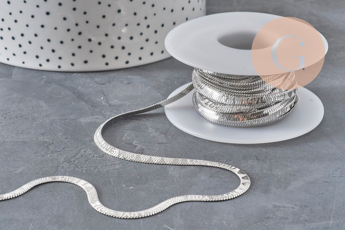 Chaine maille Herringbone acier 304 inoxydable platine 4mm, x1 mètre (G11335)