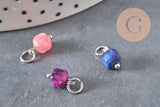 Breloque cube pierre naturelle acier 304 inoxydable platine 10mm, x1 (G11387)