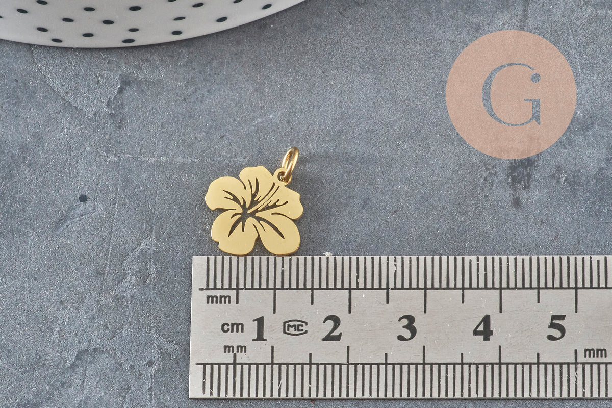Pendentif fleur tropicale acier 201 inoxydable platine 15mm x1 VALIDE-Breloques et pendentifs-Gingerlily Perles
