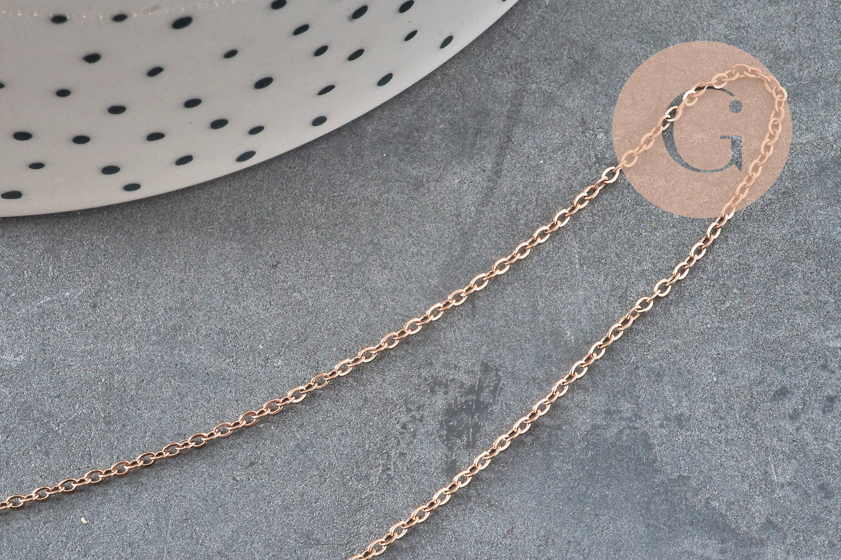 Chaine forçat acier 304 inoxydable IP or rose 1.5mm, x1 mètre (G11398)-Chaînes-Gingerlily Perles