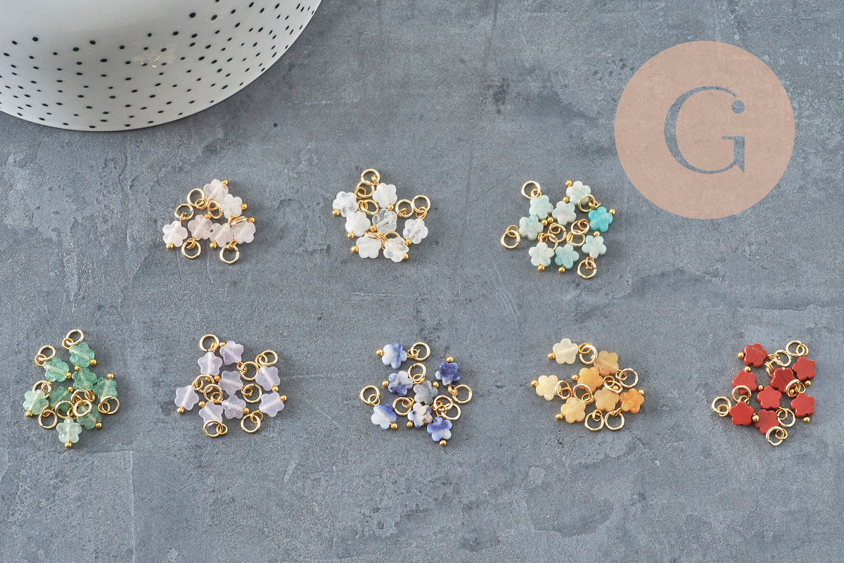Breloque fleur pierre naturelle acier 304 inoxydable doré 10.5mm, x1 VALIDE-Breloques et pendentifs-Gingerlily Perles