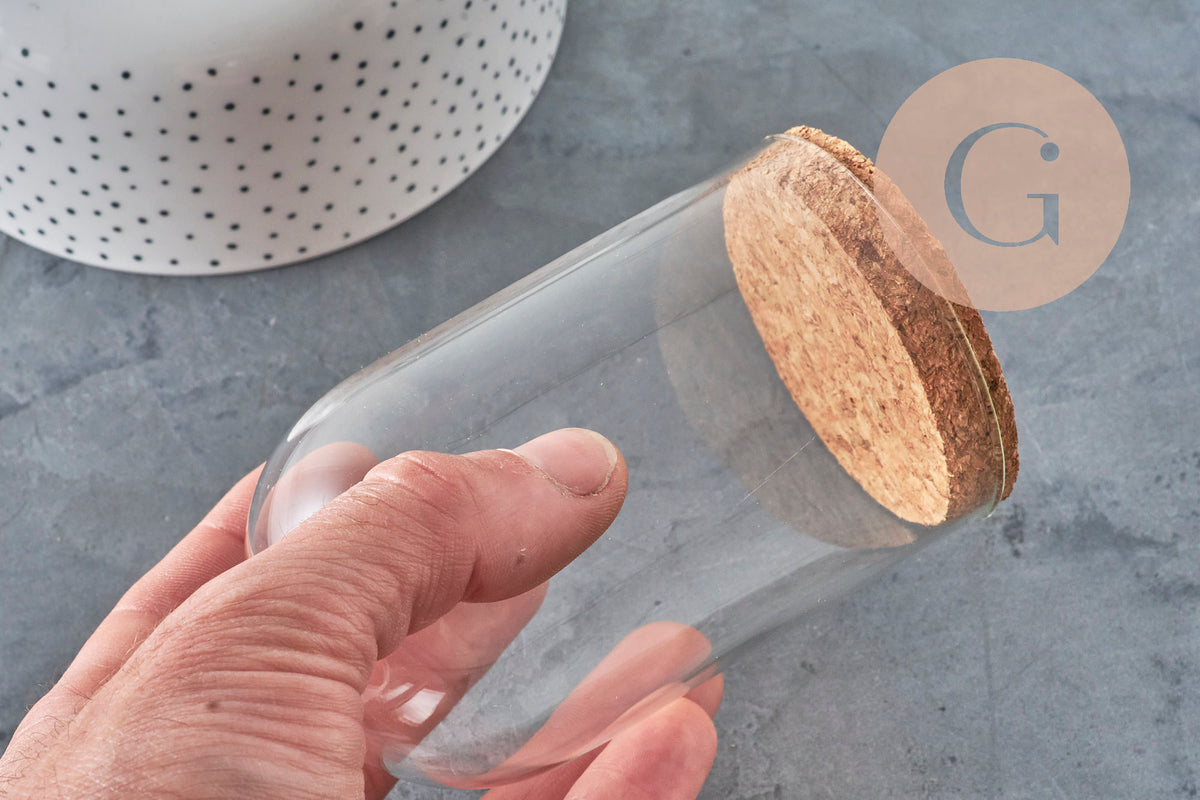 Cloche en verre et support en liège 10cm, x1 (G11392) VALIDE-Boite de rangement-Gingerlily Perles