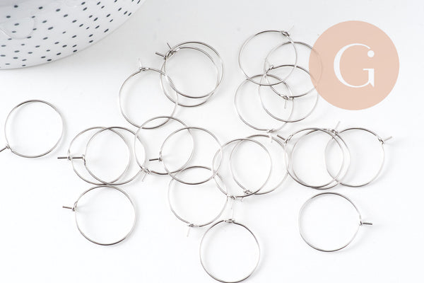 Anneaux créoles acier 304 inoxydable platine 20mm, x20-50-100 (G10846)