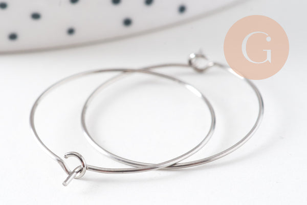 Anneaux créoles acier 304 inoxydable platine 25mm, x20-50-100 (G10845)