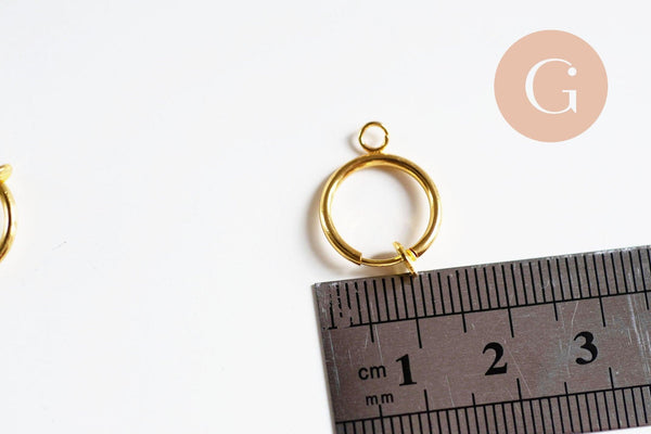 Anneaux créoles acier doré 316 oreilles non percées 15.5mm, création boucles la paire (G6390)