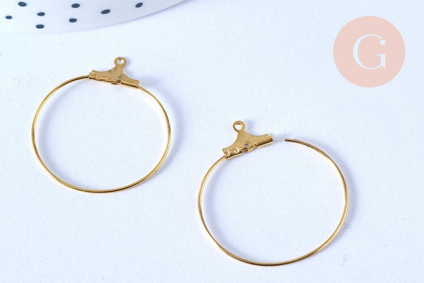 Anneaux créoles dorés 30x25mm, boucles oreilles, x10 (G6787)