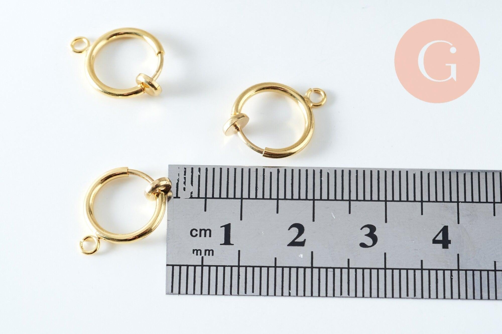 Anneaux créoles dorés pour oreilles non percées 15.5mm, création boucles, la paire (G6355)