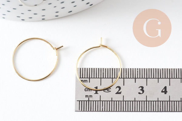 Anneaux créoles en acier 304 doré inoxydable 20mm, x20-50-100 (G2519)