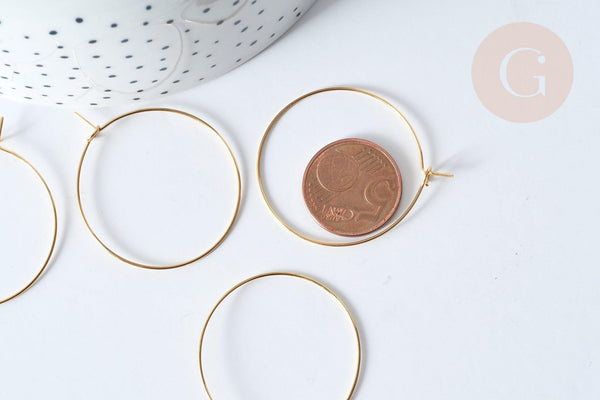 Anneaux créoles en acier 304 doré inoxydable IP 35mm, x20-50 (G7705)