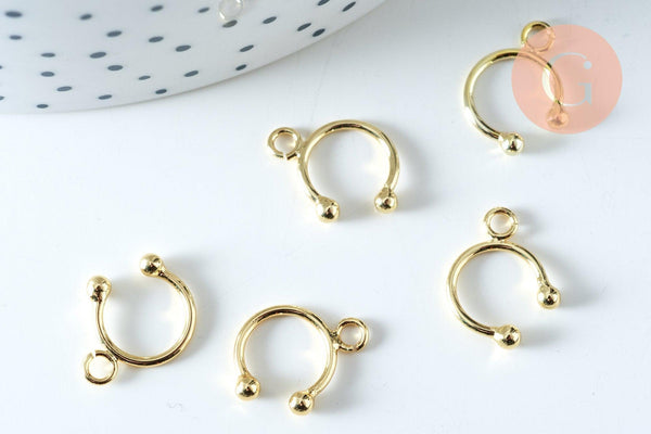 Anneaux créoles en laiton doré 18K pour oreilles non percées 15.5mm la paire (G6356)
