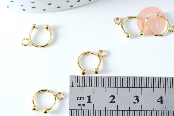 Anneaux créoles en laiton doré 18K pour oreilles non percées 15.5mm la paire (G6356)
