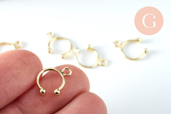 Anneaux créoles en laiton doré 18K pour oreilles non percées 15.5mm la paire (G6356)
