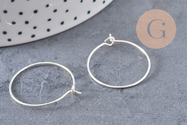 Anneaux créoles laiton argenté, 28x24mm, x20-50-100 (G3731)