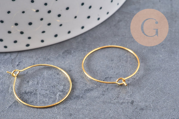 Anneaux créoles laiton doré 25mm, x 20-50-100 (G0973)