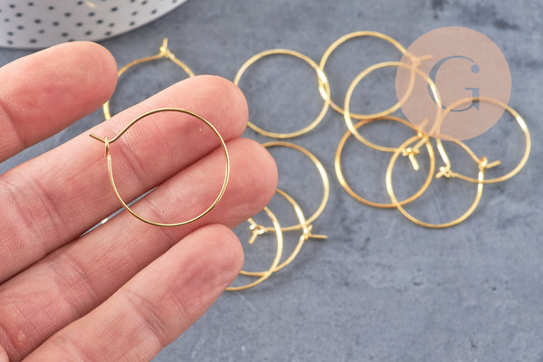 Anneaux créoles laiton doré 25mm, x 20-50-100 (G0973)