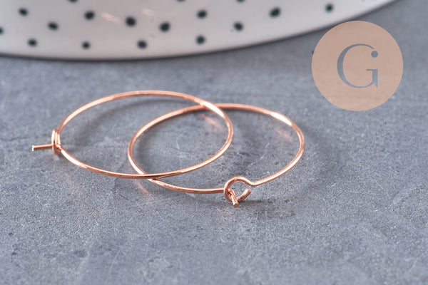 Anneaux créoles laiton or rose 25mm, x20-50-100(G4800)