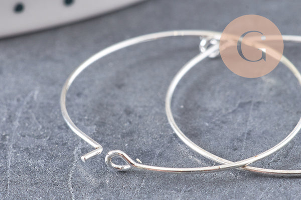 Anneaux créoles métal argenté 30mm, x20-50-100 (G1091)