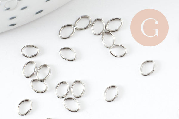 Anneaux de jonction ovales acier 304 platine inoxydable 3x4mm-0.5mm, x50 (G9389)