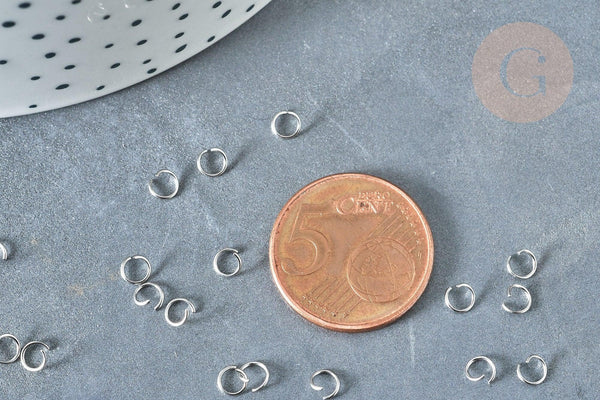 Anneaux de jonction ronds acier 304 platine inoxydable 4mm, x1gr (G9145)