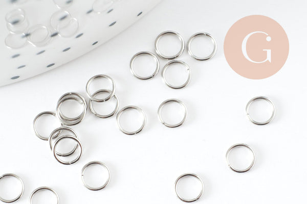 Anneaux de jonction ronds acier 304 platine inoxydable 5mm-0.6mm, x50 (G9391)