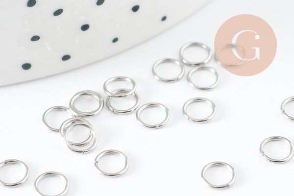 Anneaux de jonction ronds acier 304 platine inoxydable 5mm-0.6mm, x50 (G9391)