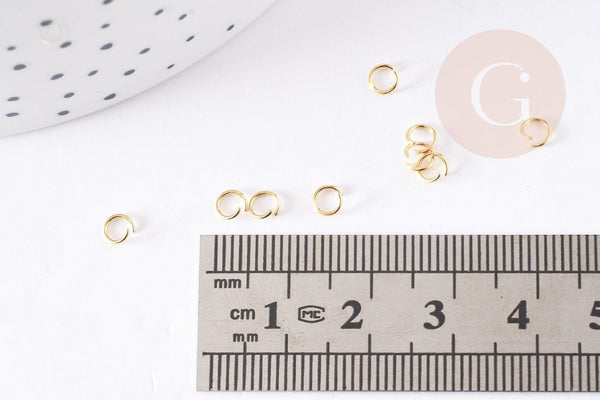 Anneaux ronds acier 304 inoxydable doré 18k 4mm, x50 (G3059)