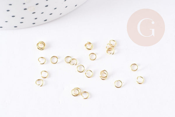 Anneaux ronds acier 304 inoxydable doré 18k 4mm, x50 (G3059)