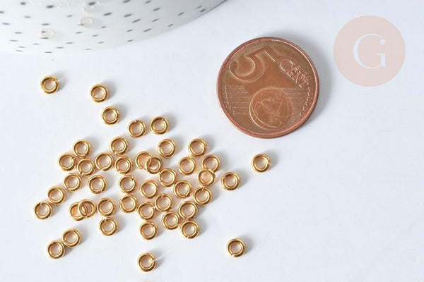 Anneaux ronds acier 304 inoxydable doré IP 4mm x 50 anneaux (G7710)