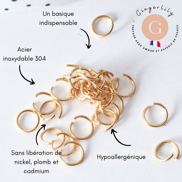 Anneaux ronds acier doré inoxydable 7x0.8mm, x10 ou x50 (G2406)