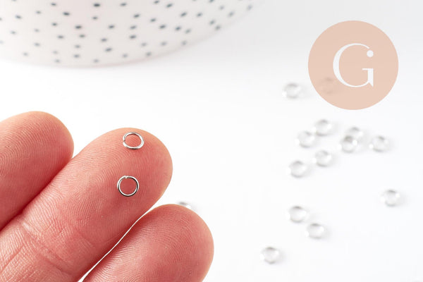 Anneaux ronds acier inoxydable platine 4mm, x5g (G9319)