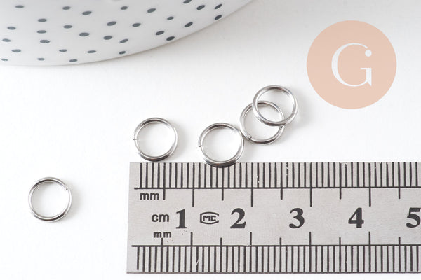 Anneaux ronds acier platine 8mm, x50 (6.6 gr), (G4106)