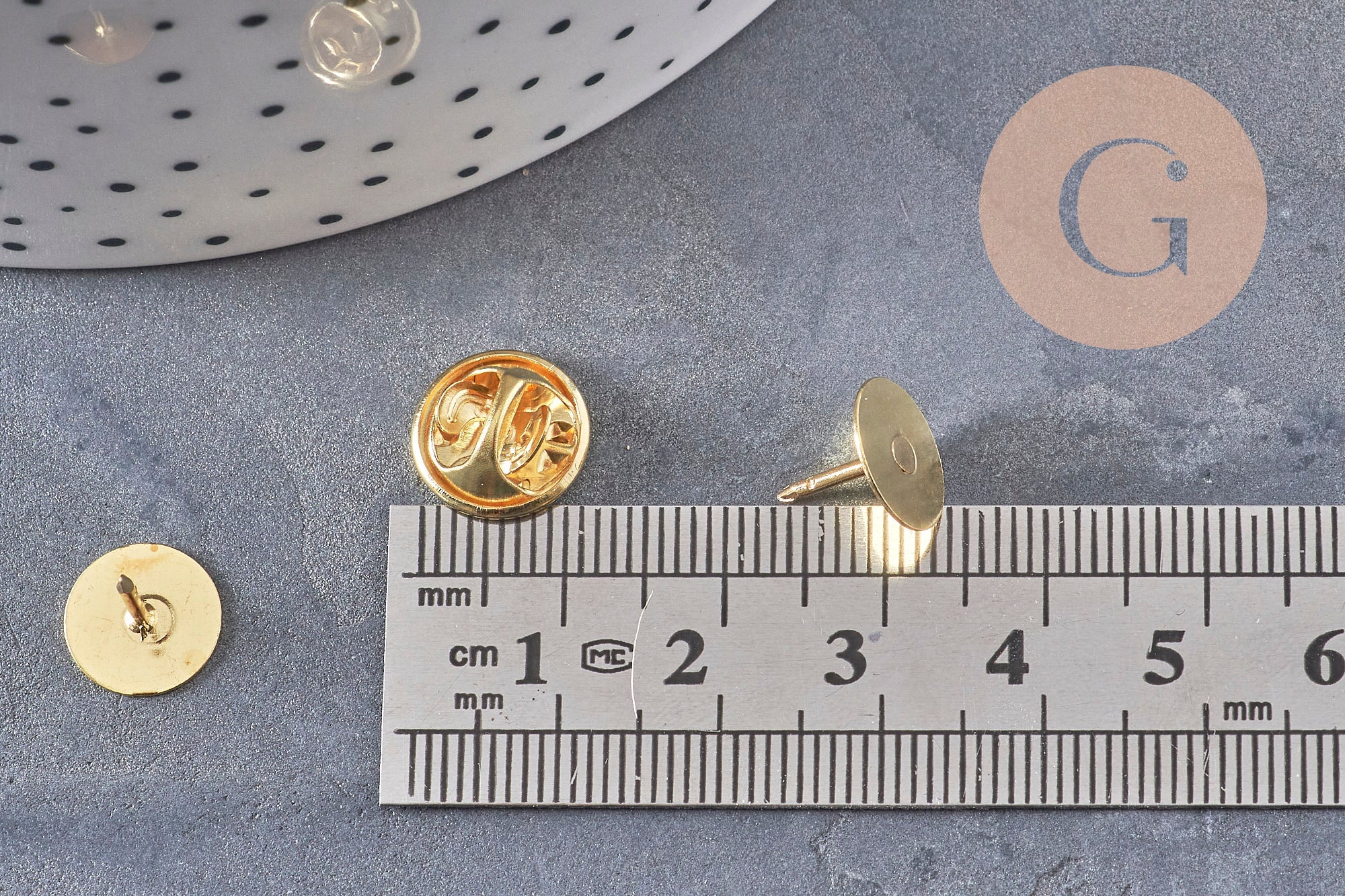 Attache et support pour pin's laiton doré 11mm, x5 (G10963)
