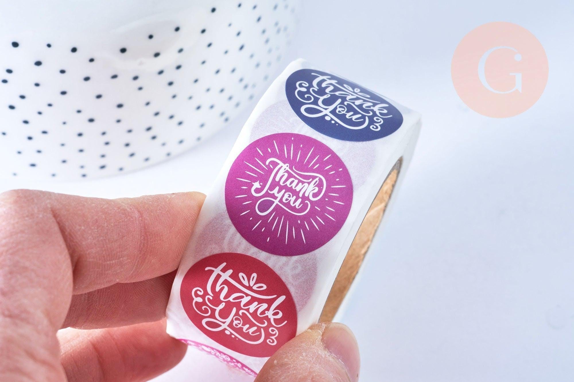 Autocollant merci rose bleu 25mm, x500 (G8424)