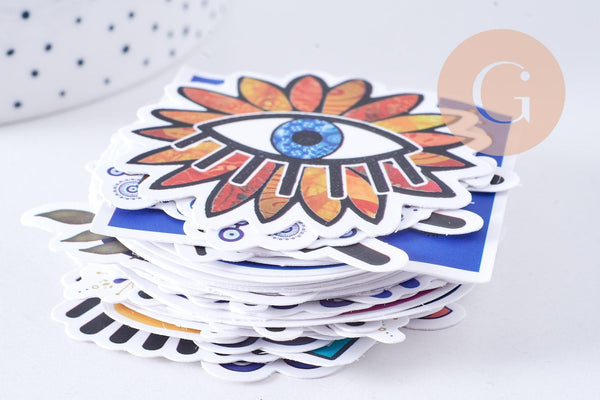 Autocollant oeil protecteur chance variés 50x80mm, x50 (G10693)