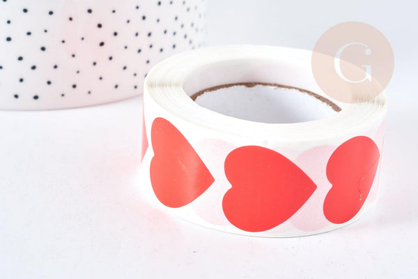 Autocollants Coeur rouge 25mm, le rouleau (G8427)