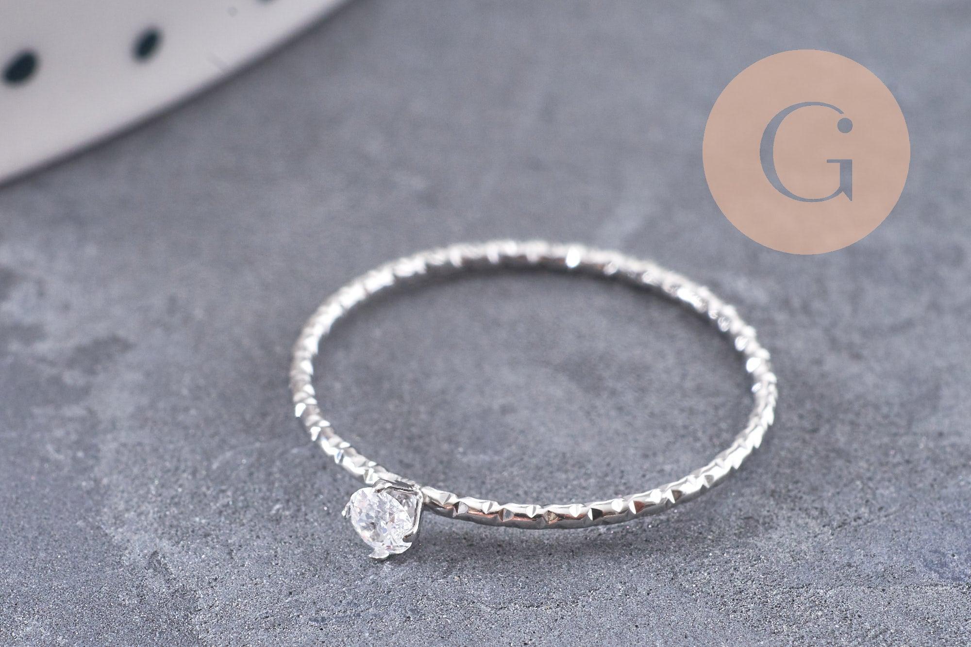 Bague Solitaire zircon acier 304 inoxydable doré ou platine taille 54, x1 (G10361)