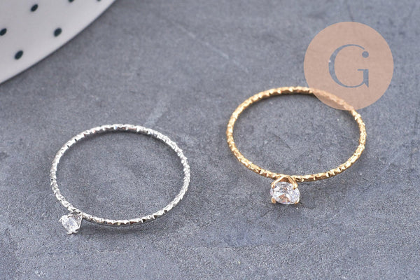 Bague Solitaire zircon acier 304 inoxydable doré ou platine taille 54, x1 (G10361)