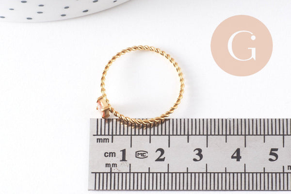 Bague Solitaire zircon rectangle Rose pêche acier 304 inoxydable doré, x1 (G10360)