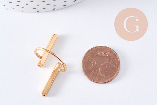 Bague barre acier inoxydable doré IP minimaliste 17mm, x1 (G3415)