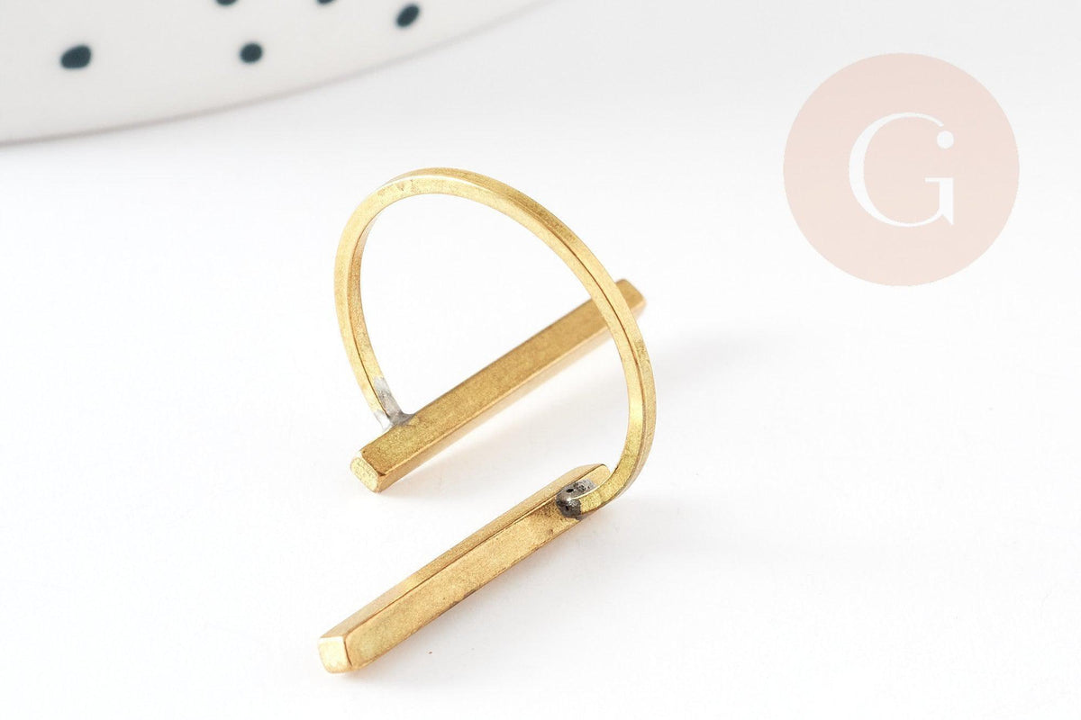 Bague barre dorée laiton brut minimaliste 18mm, x2 (G0218)