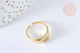 Bague chevalière coeur zircon argent massif 925 doré 24K, x1 (G7233)