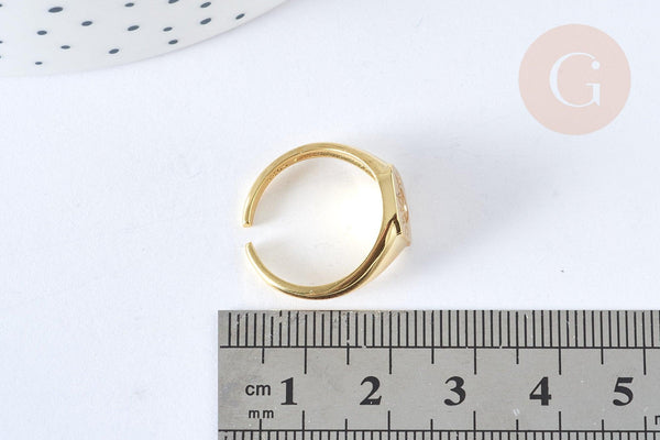 Bague chevalière coeur zircon argent massif 925 doré 24K, x1 (G7233)