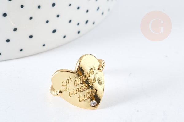 Bague cœur "AMORE" laiton doré 17.5mm, x1 (G8443)
