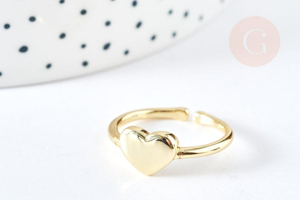 Bague cœur réglable laiton doré 18mm, x1 (G8442)
