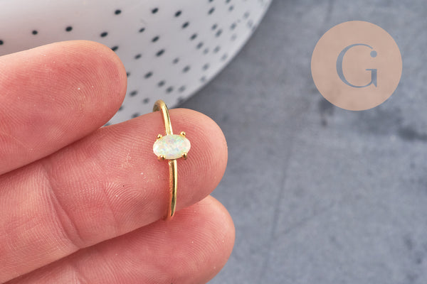 Bague dorée 14k opalite 17.5mm, x1 (G3083)